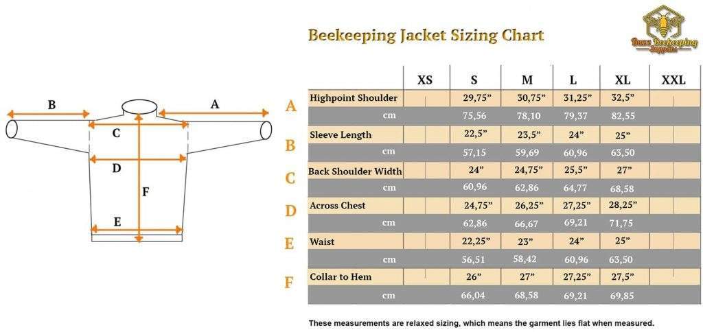 Beekeeping Jacket Size Chart